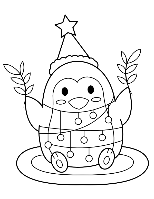 Christmas Penguin Coloring Page