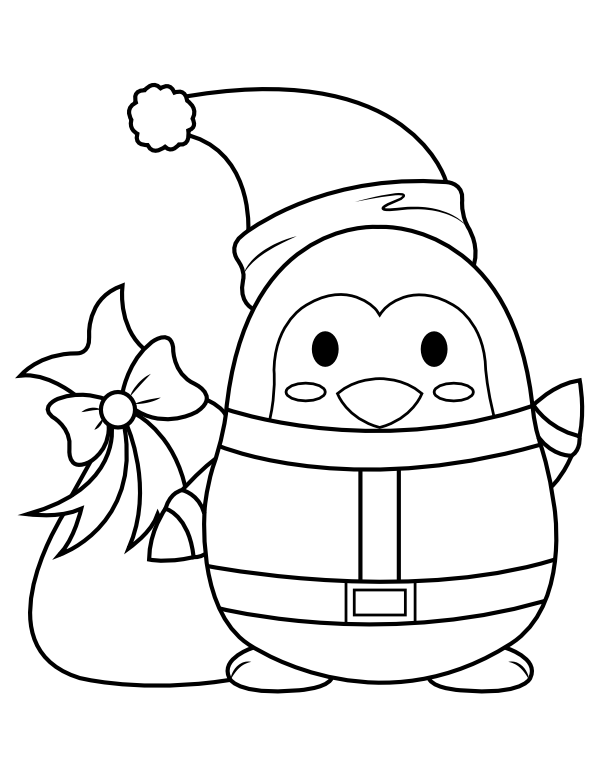 Christmas Penguin With A Bag Of Toys Coloring Page