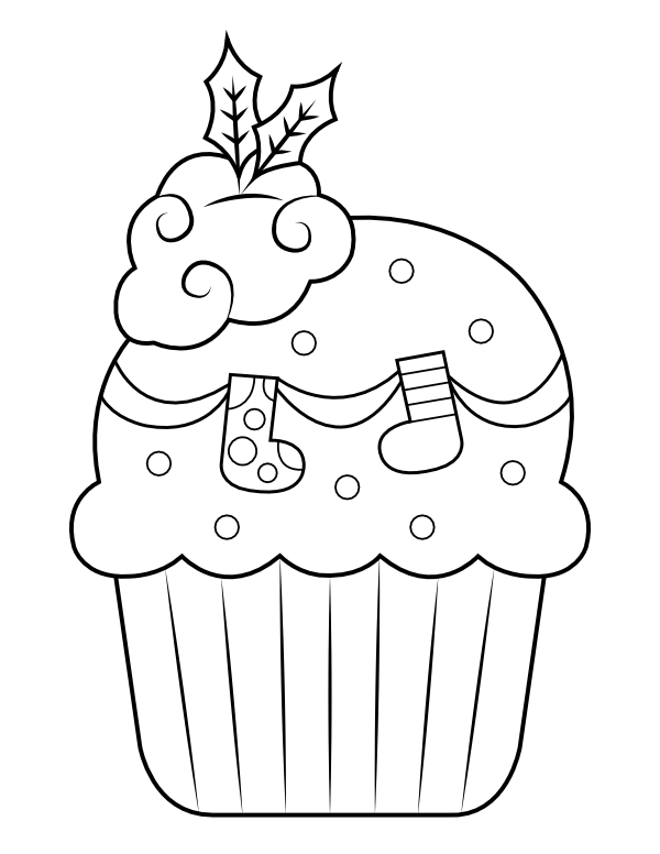Christmas Stocking Cupcake Coloring Page
