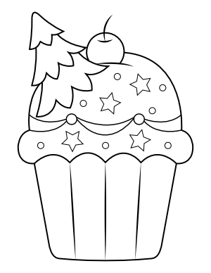 Christmas Tree Cupcake Coloring Page