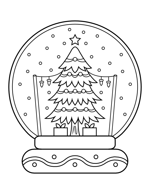 Christmas Tree Snow Globe Coloring Page