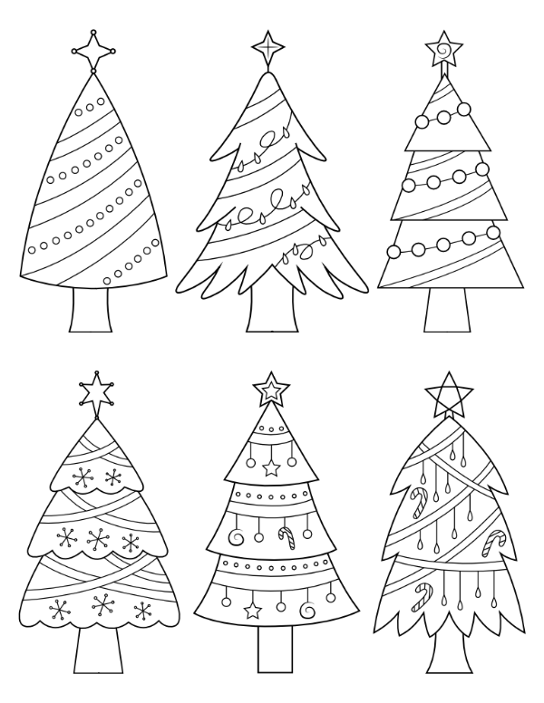 Printable Christmas Trees Coloring Page