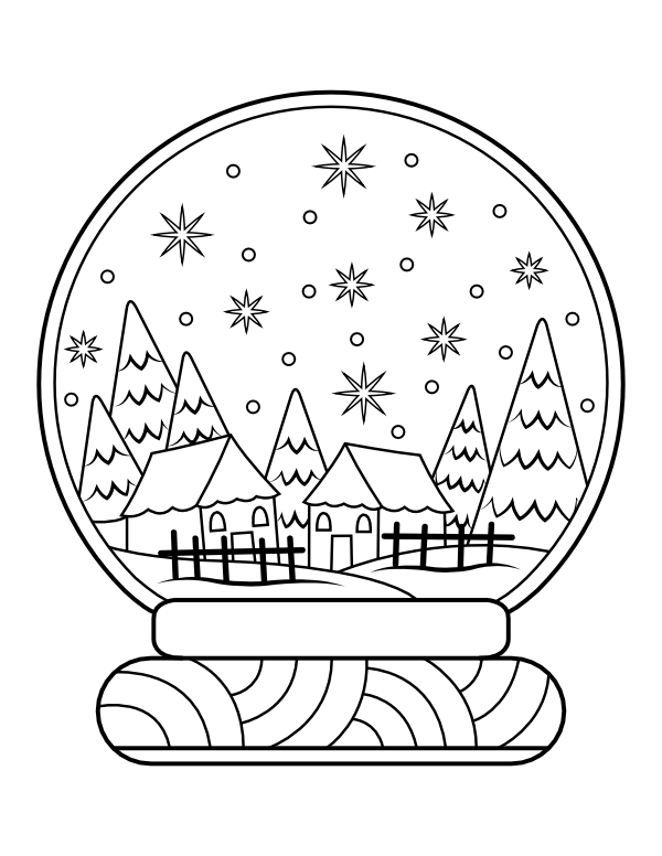 Printable Christmas Village Snow Globe Coloring Page