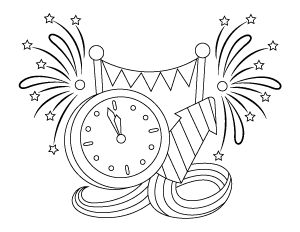 Clock Striking Midnight Coloring Page