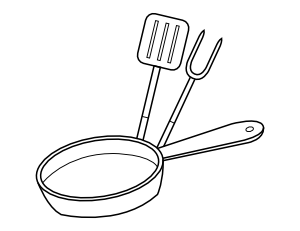 Cooking Pan and Utensils Coloring Page