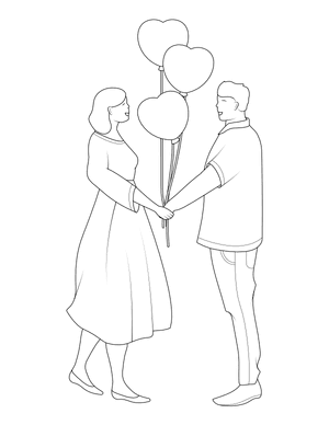 Couple With Heart Balloons Coloring Page