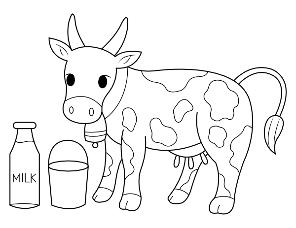 Cow and Milk Coloring Page