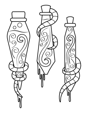 Creepy Potion Bottles Coloring Page
