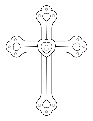 Cross Decorated With Hearts Coloring Page