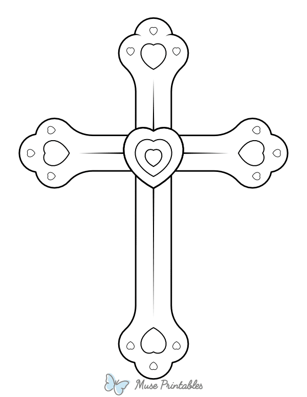 Cross Decorated With Hearts Coloring Page