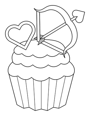 Cupid Bow and Arrow Cupcake Coloring Page