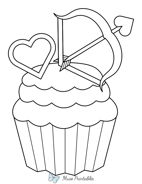 Cupid Bow and Arrow Cupcake Coloring Page