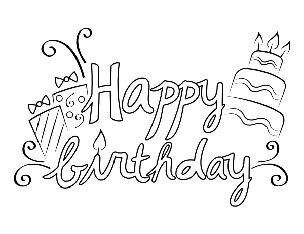 Printable Cursive Happy Birthday Coloring Page
