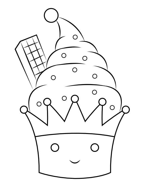 Cute Christmas Cupcake Coloring Page