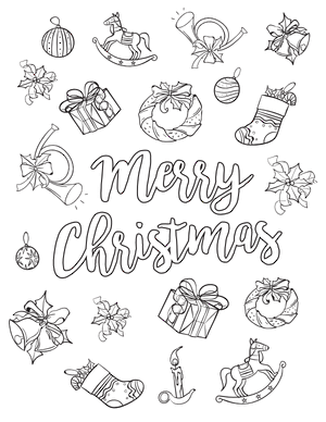 Cute Cursive Merry Christmas Coloring Page