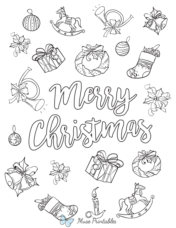 Cute Cursive Merry Christmas Coloring Page