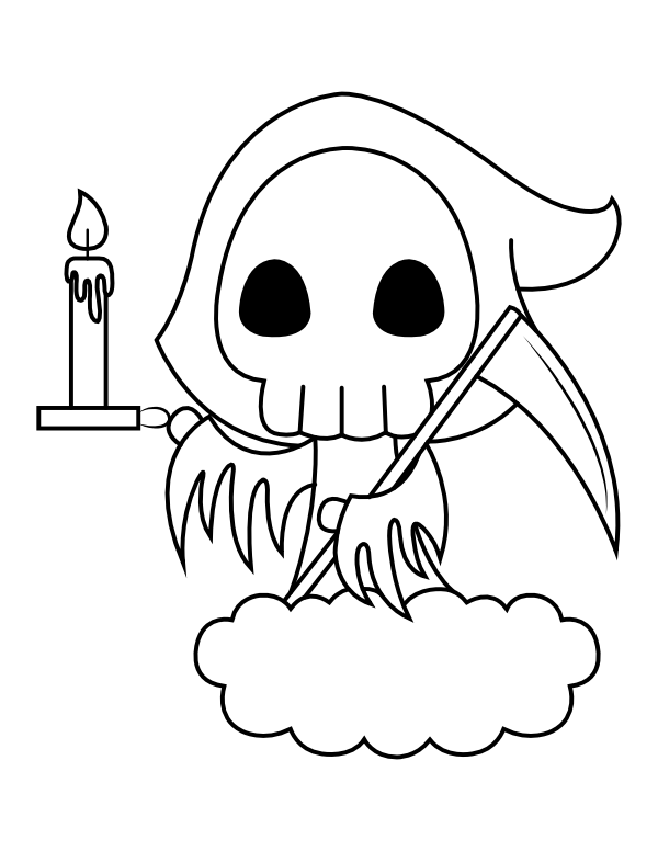 Cute Grim Reaper and Candle Coloring Page