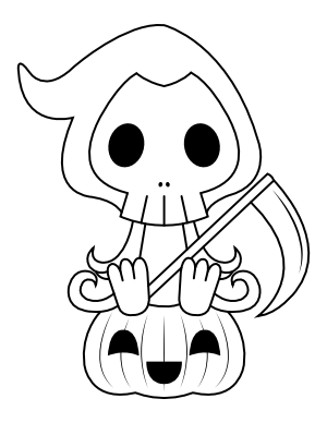 Cute Grim Reaper and Jack-o'-lantern Coloring Page