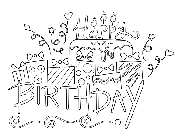 printable cute happy birthday coloring page