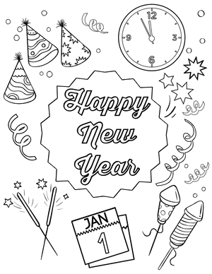 Cute Happy New Year Coloring Page