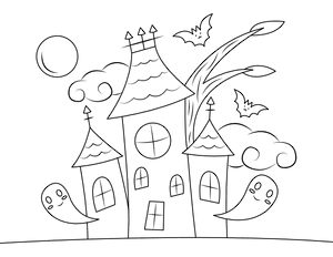 Cute Haunted House Coloring Page