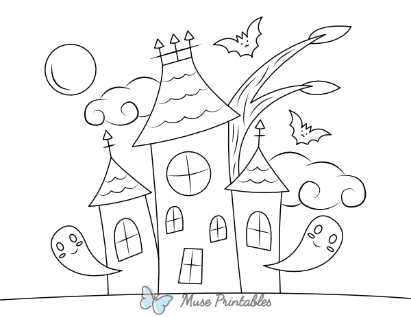 Cute Haunted House Coloring Page