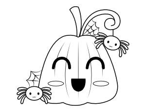 Cute Jack-o'-lantern and Spiders Coloring Page