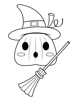 Cute Jack-o'-lantern with Witch Hat and Broom Coloring Page