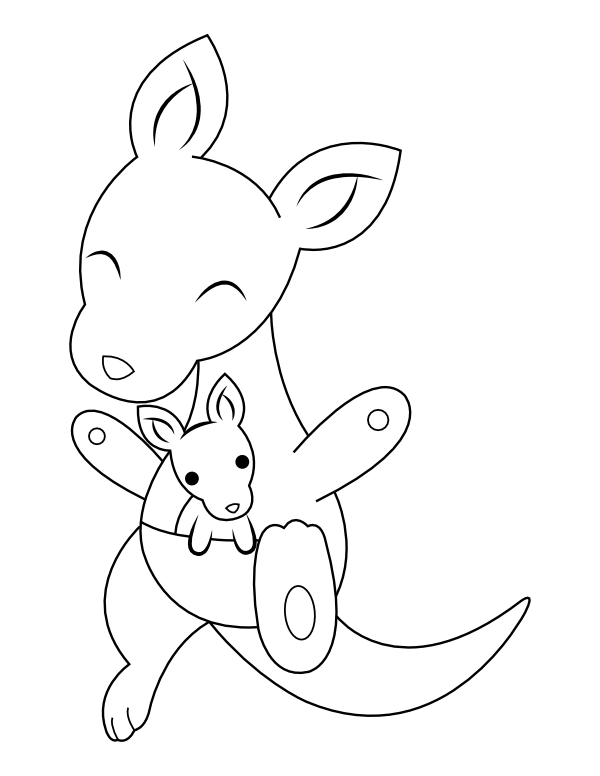 Printable Cute Kangaroos Coloring Page