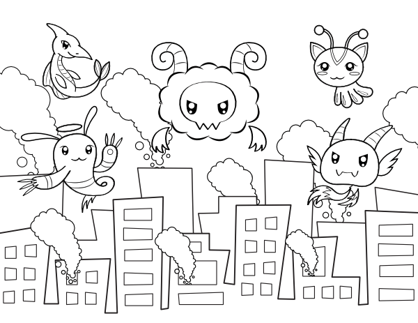 Cute Monsters Coloring Page