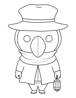 Cute Plague Doctor Holding Lantern Coloring Page