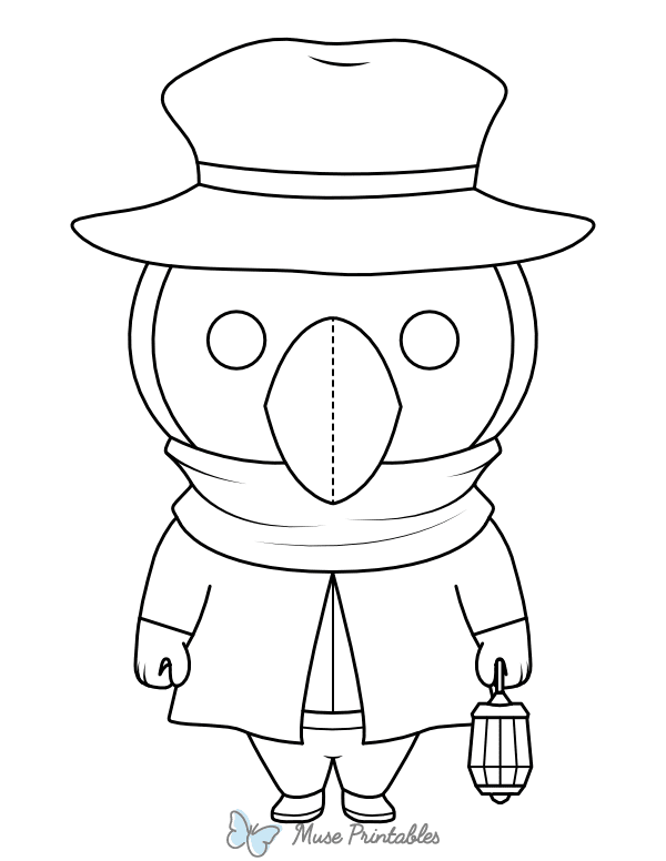 Cute Plague Doctor Holding Lantern Coloring Page