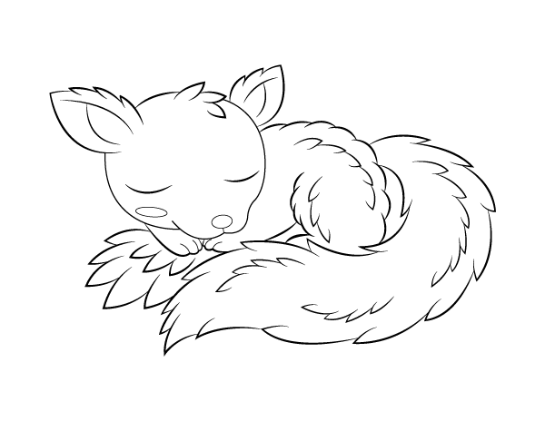 Cute Sleeping Squirrel Coloring Page