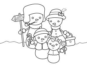 Cute Snowman Family Coloring Page