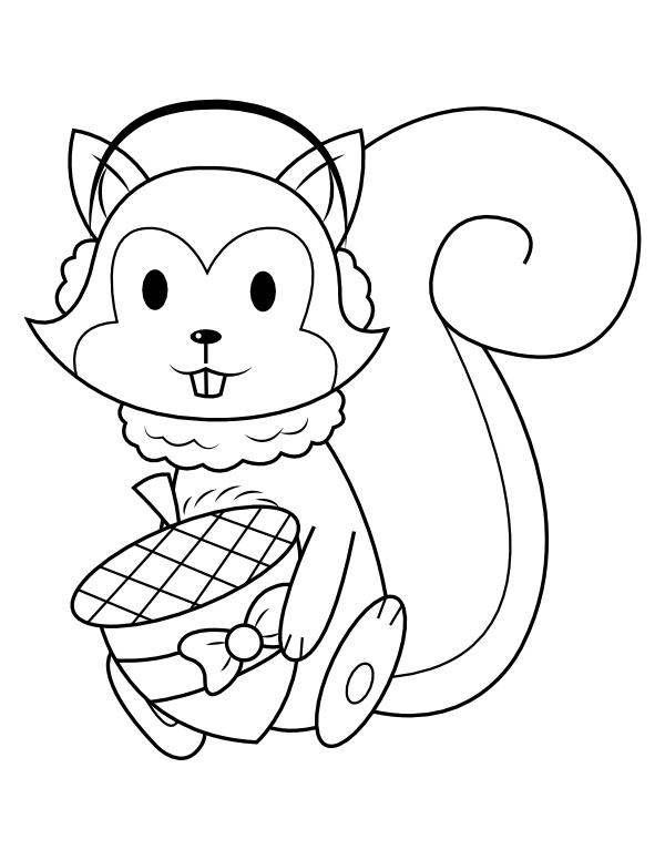 Cute Squirrel With Acorn Coloring Page