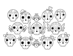 Cute Sugar Skulls Coloring Page
