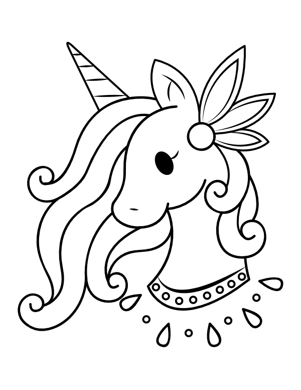 Printable Cute Unicorn Head Coloring Page