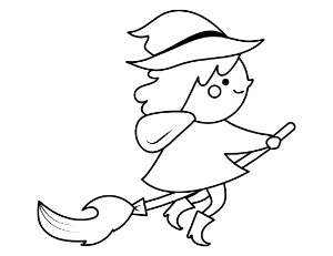 Cute Witch On A Broom Coloring Page