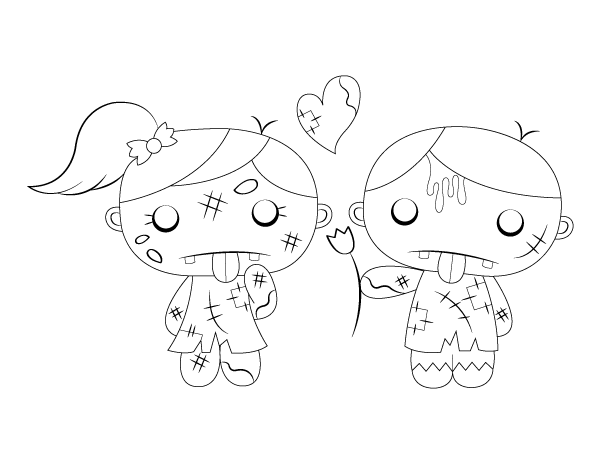 Cute Zombie Couple Coloring Page