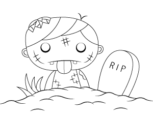 Cute Zombie In A Graveyard Coloring Page
