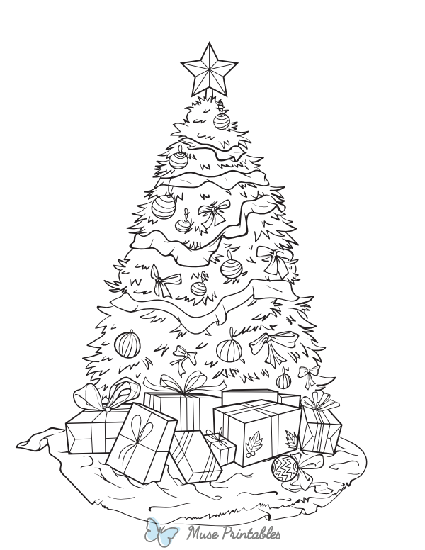 Decorated Christmas Tree Coloring Page