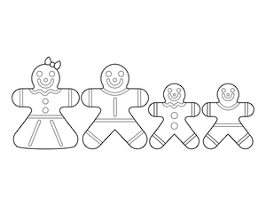 Decorated Gingerbread Family Coloring Page