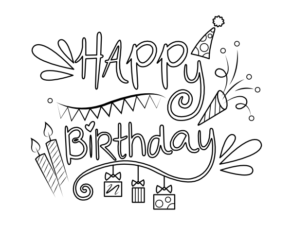 Printable Decorative Happy Birthday Coloring Page