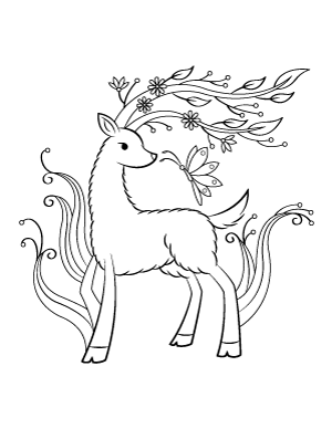 Deer and Butterfly Coloring Page