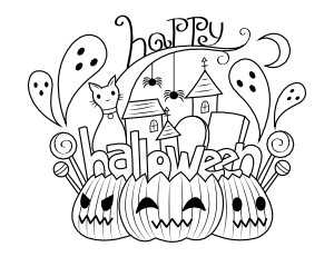 Detailed Happy Halloween Coloring Page
