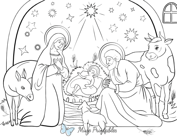 Detailed Nativity Scene Coloring Page