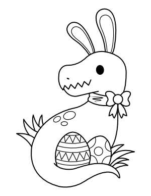 Dinosaur Wearing Easter Bunny Ears Coloring Page