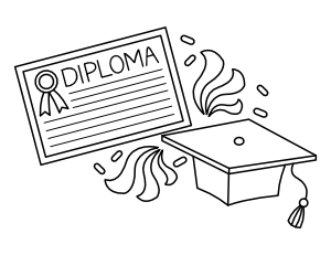 Diploma and Graduation Hat Coloring Page