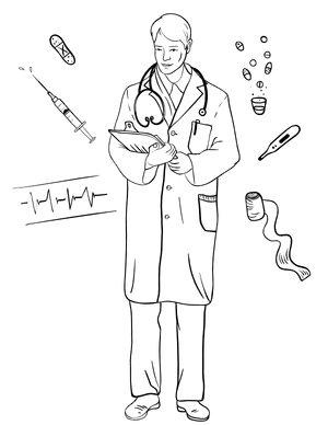 Doctor and Medical Supplies Coloring Page