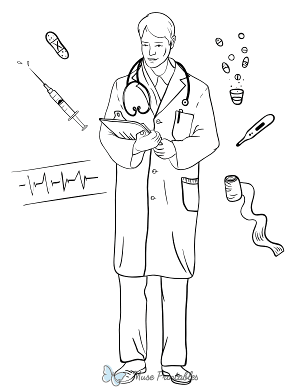 Doctor and Medical Supplies Coloring Page